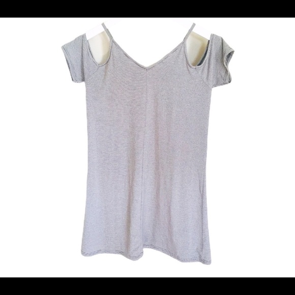 POOF! (Nordstrom) Cold Shoulder Mini Dress With Lace Up Detail Grey Stripe Large - Picture 11 of 13